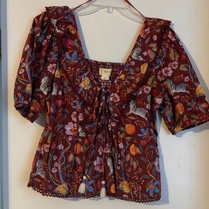 Anthropologie Burgundy Floral Blouse